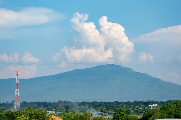 blue sky and white clouds over hills background on daytime