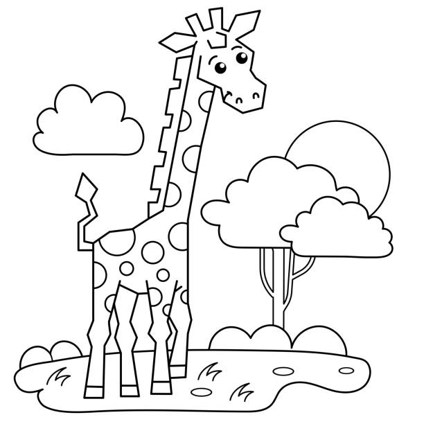 Coloring Page Outline Of Cartoon Giraffe In The Savanna Animals Zoo Coloring  Book For Kids Stock Illustration - Download Image Now - iStock