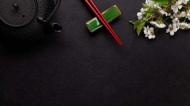 istock Japanese food background with cherry blossom 1317569416