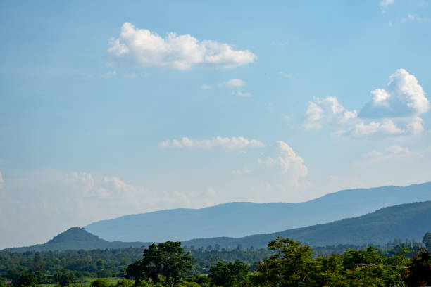 blue sky and white clouds over hills background on daytime