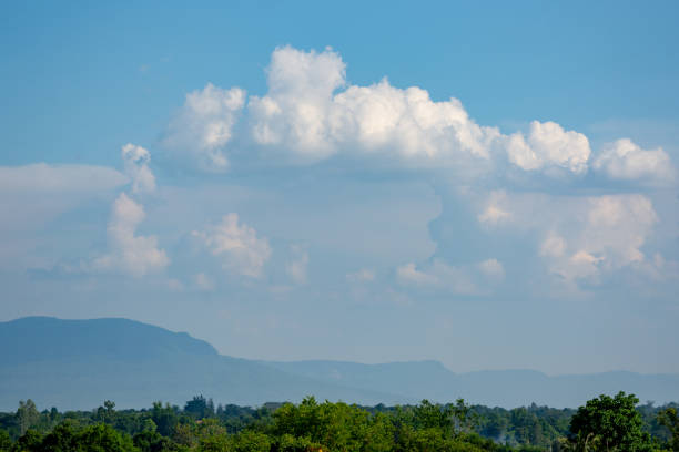 blue sky and white clouds over hills background on daytime
