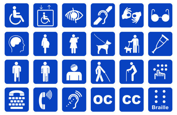 disability icon set of disability icon or disability infographics element or disability accessibility icon or physically disabled people icon. eps vector aids walk stock illustrations