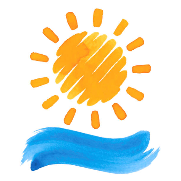 Sun and wave Vector illustration of sun and wave sunny day stock illustrations
