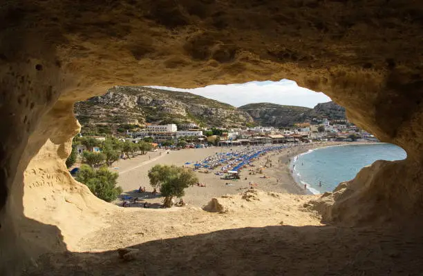 Hippie Caves at Matala on Crete in Greece, Europe