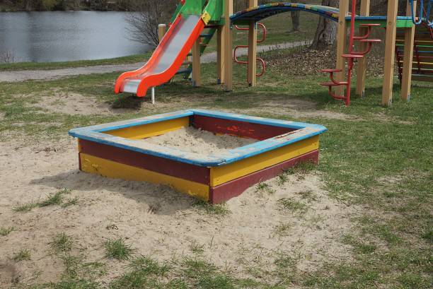 istock one colored square wooden sandbox with white sand 1317580262