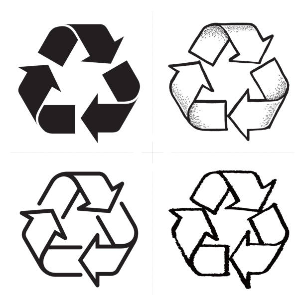 illustrations, cliparts, dessins anim és et icônes de différents styles de réutilisation recycle réduisent l’ensemble vectoriel d’icônes de symbole - recyclage