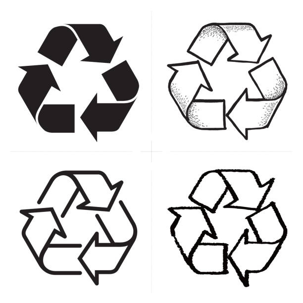 różne style ponownego użycia recyklingu zmniejszyć symbol ikony wektora zestaw - symbol recyklingu stock illustrations