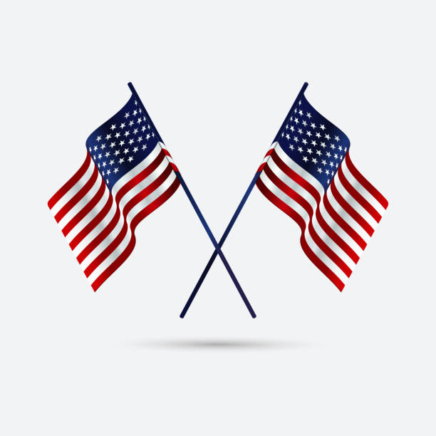 dwie realistyczne flagi usa skrzyżowane ze sobą - vector - patriotism usa flag jewelry stock illustrations