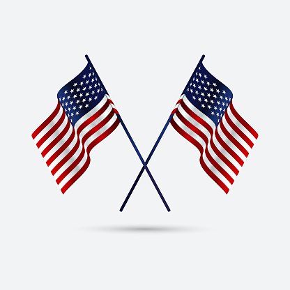 Two realistic USA flags crossed together - Vector illustration