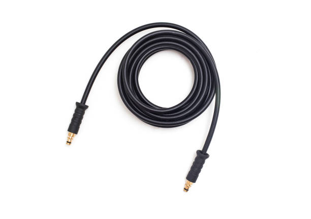 istock High pressure hose for pressure washer on white background, isolate. Close-up 1317589696