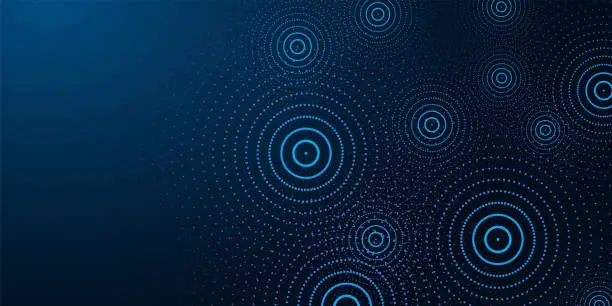 Vector illustration of Futuristic abstract banner with abstract water rings, ripples on dark blue