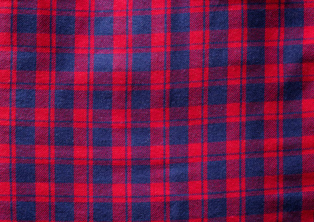 istock Red checkered material on clothes shirt, background. Macro, texture 1317592145