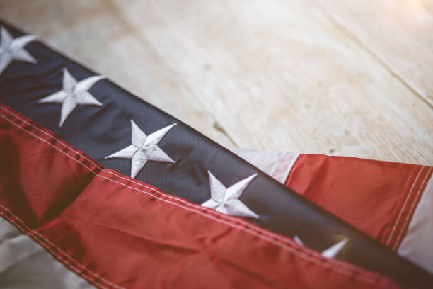 Flag of USA on light grey background