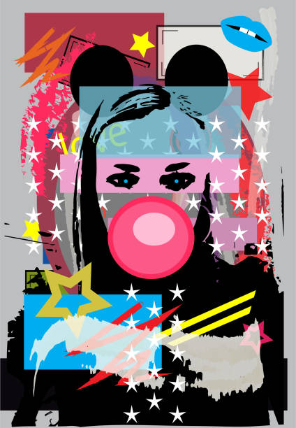 istock Sexy girl with mouse ears and chewing gum, pop art background 1317594068