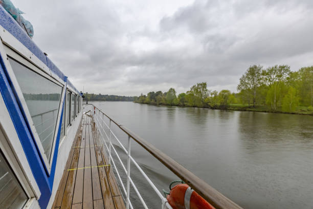 istock Scenic river view on rainy cloudy spring day 1317595205