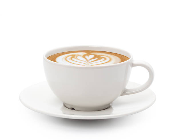 Hot coffee cappuccino latte art isolated on white background