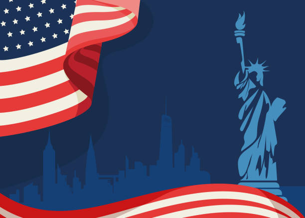istock Banner with flag and Statue of Liberty. 1317599878