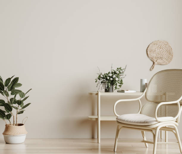 istock Home mockup, cozy beige minimalist interior background, Boho style 1317599968
