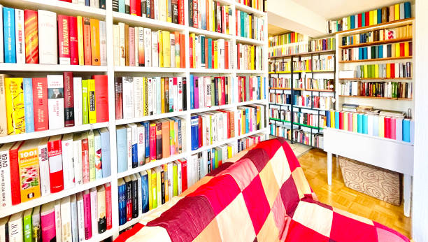 istock Bulging book shelves in home library 1317600103