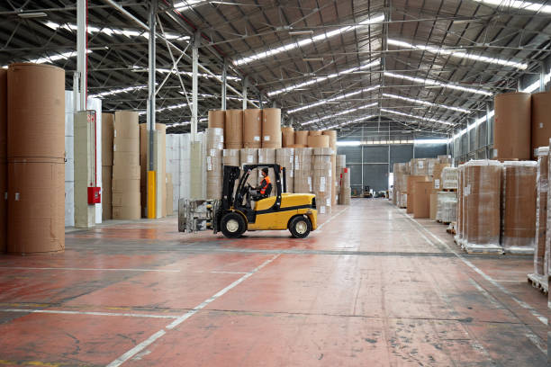 istock Young Worker Driving Forklift in Distribution Center 1317600253