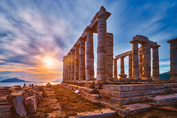 istock Poseidon temple ruins on Cape Sounio on sunset, Greece 1317601426