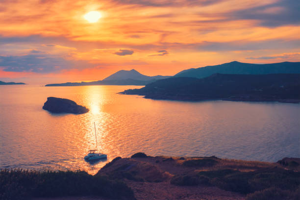 istock Aegean Sea with islands view on sunset 1317601995