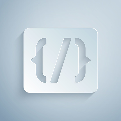 Paper Cut Programming Language Syntax Icon Isolated On Grey Background ...