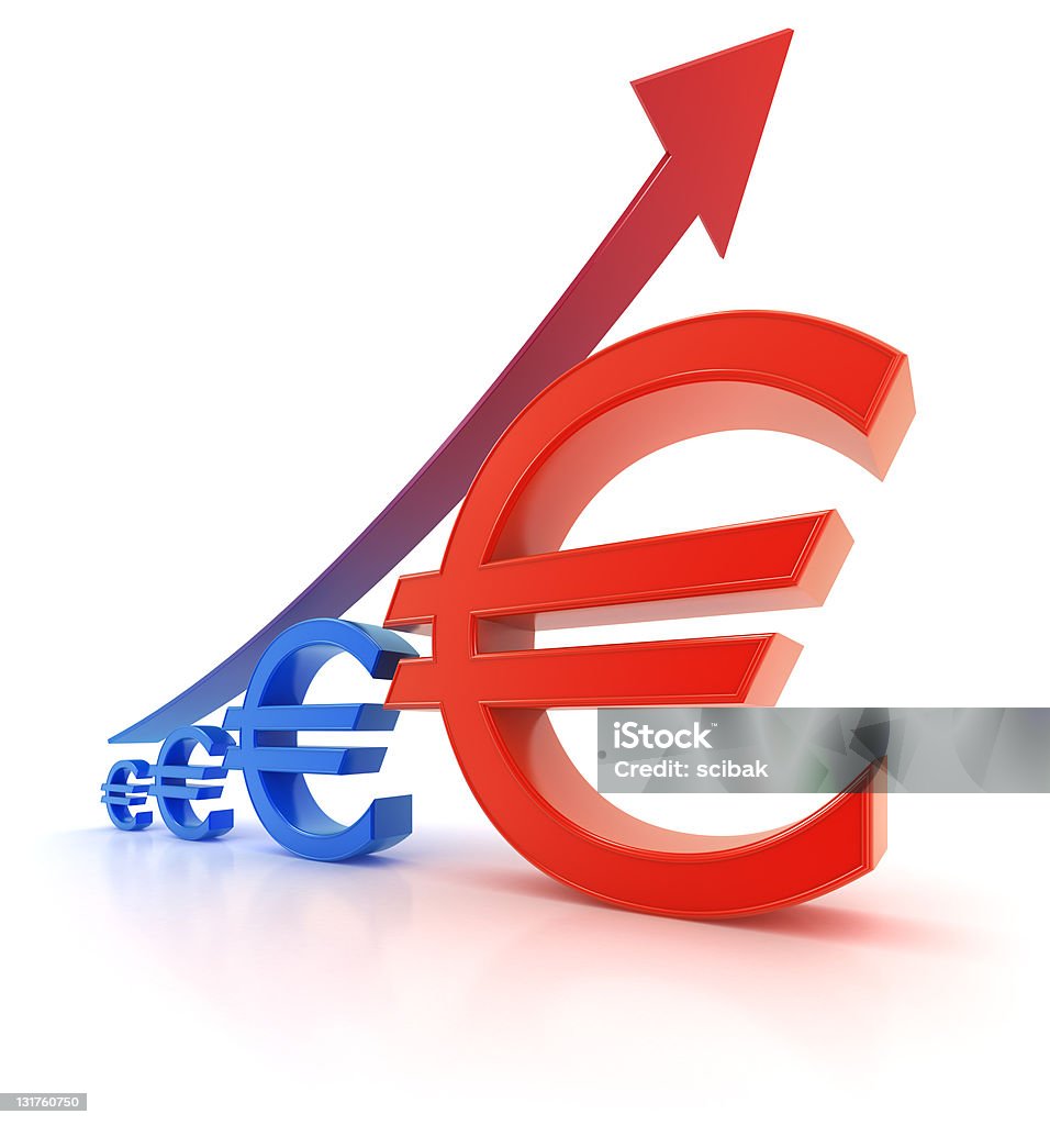 Euro currency graph - growth Grapth with Euro currency symbols. 3d image with white background. Arrow Symbol Stock Photo