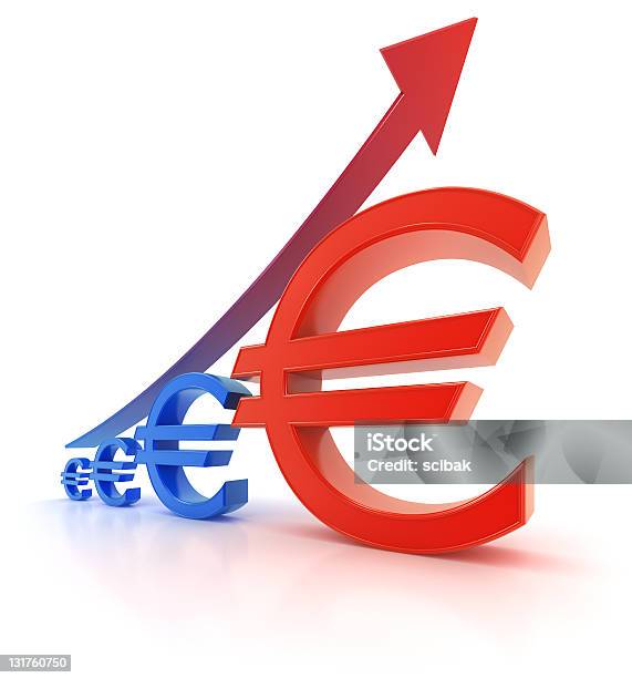 Euro Currency Graph Growth Stock Photo - Download Image Now - Arrow Symbol, Blue, Business
