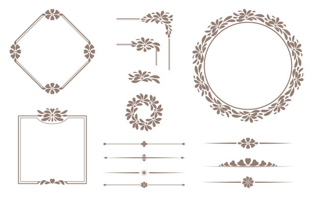 istock Set of decorative borders. Floral frames and text separators. Round and square ornaments. 1317608175