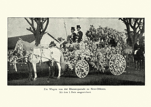 Vintage photograph of A wagon from the New Orleans Flower Parade , 19th Century