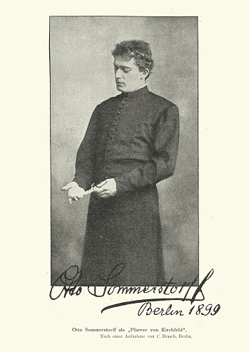 Vintage photograph of Otto Sommerstorff, Austrian actor, in costume for the play Der Pfarrer von Kirchfeld (The Priest of Kirchfeld), 19th Century