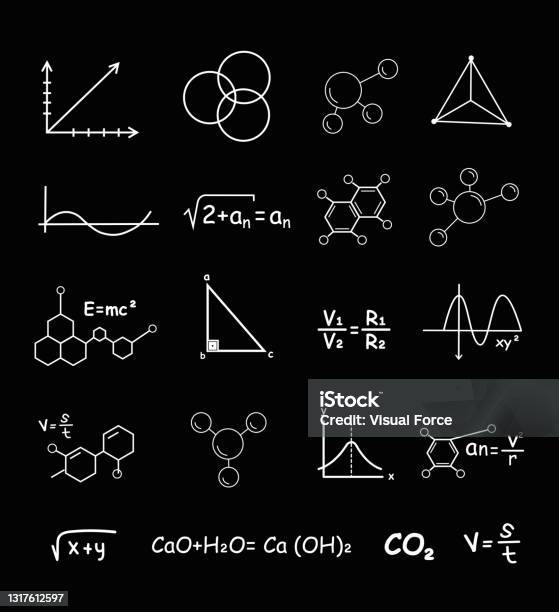 Science Reverse Symbol Science Symbols And Formulas Vector Graphics Isolated On Black ...