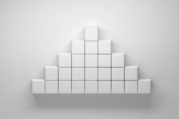 White pyramid made of cubes on white background. 3d illustration.