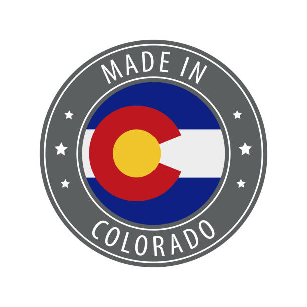 22 - MADE_IN_9_FLAT_22_OF_23 Made in Colorado icon. Gray stamp with a round state flag. colorado flag art pictures stock illustrations