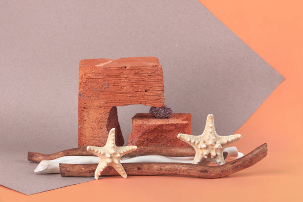 stone podium for a bottle or jar with cosmetics, cosmetics on a brick podium on a pastel background.