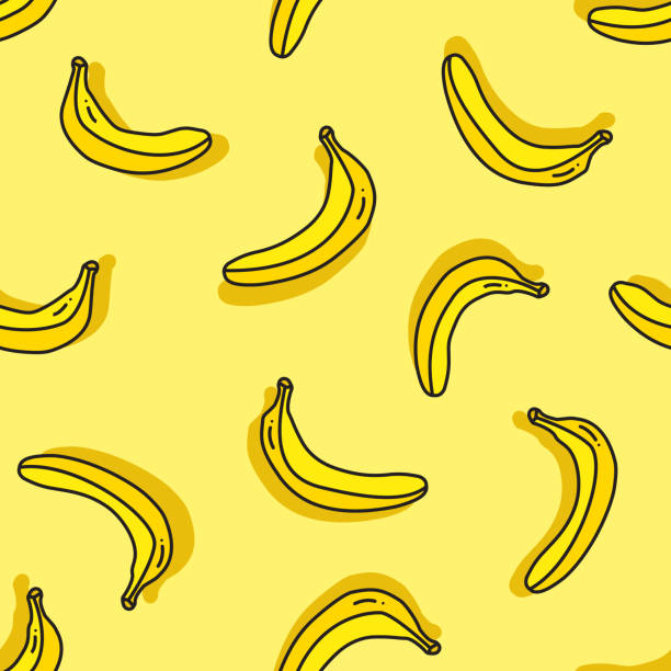Seamless pattern of bananas on yellow background in flat style. ready to use for cloth, textile, wrap and other. Seamless stylish pattern of bananas on yellow background in flat style. ready to use for cloth, textile, wrap and other. banana drawings stock illustrations