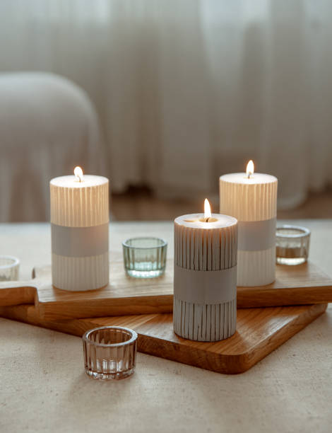 istock Home still life with burning candles as home decor details. 1317618879