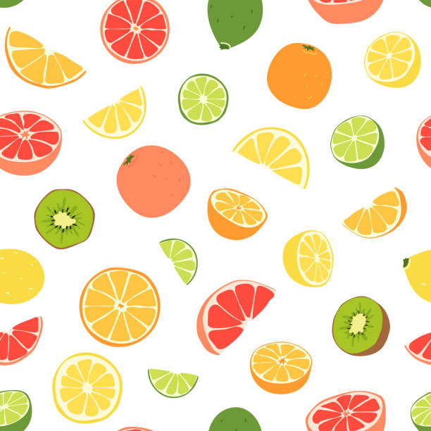 istock Seamless pattern from fresh citrus vitamin juicy summer fruits. Bright, colorful flat vector illustration for design textiles, clothes, wrapping and wall paper isolated on white 1317620475
