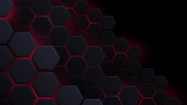 istock Abstract Futuristic background with hexagons . dark sci-fi hi-tech wallpaper with red lights . 1317621448