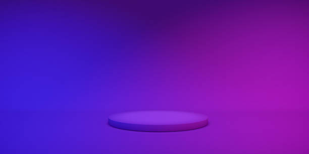 istock Close up empty colorful  pedestal on abstract neon color background. 1317622149