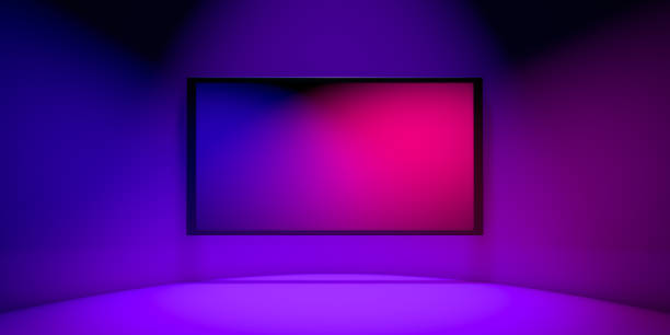 empty neon colorful tv. - purple pattern abstract backdrop imagens e fotografias de stock