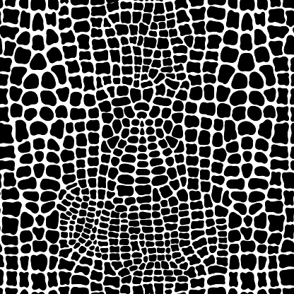 Seamless pattern with crocodile or alligator skin. Black and white animal background. Monochrome leather wallpaper.
