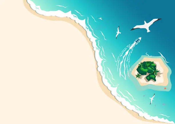 Vector illustration of Aerial view of the tropical beach