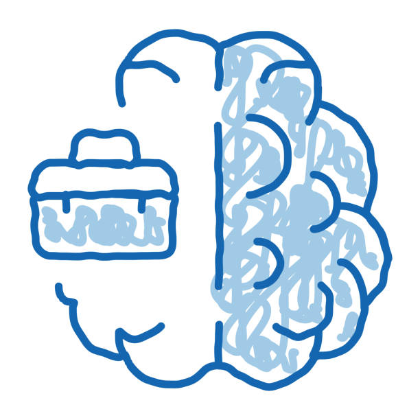 ビジネスケースと脳落書きアイコン手描きのイラスト - brain case点のイラスト素材／クリップアート素材／マンガ素材／アイコン素材