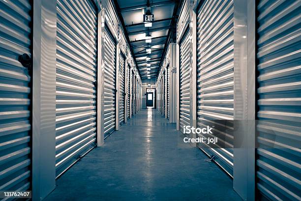 Hallway Of Storage Facility Stock Photo - Download Image Now - Storage Compartment, Corridor, Container