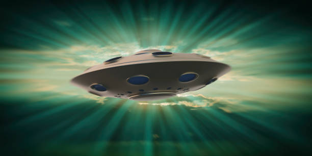 istock UFO isolated on green sky background. 3d illustration 1317626957