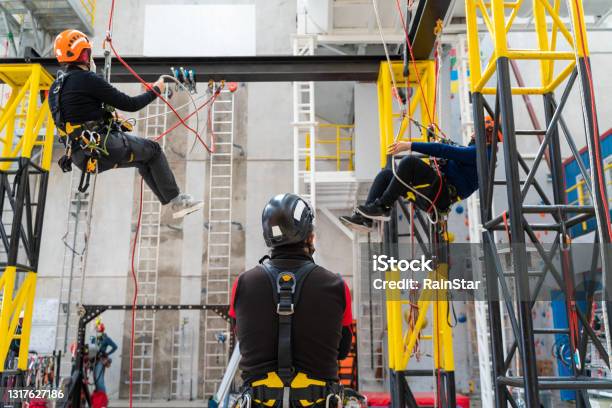 Working At Height Training Center Stock Photo - Download Image Now - Scaffolding, Occupation, Construction Site