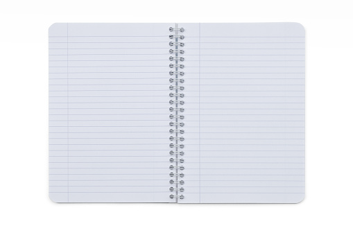 Open notebook paper isolated white background - with clipping path