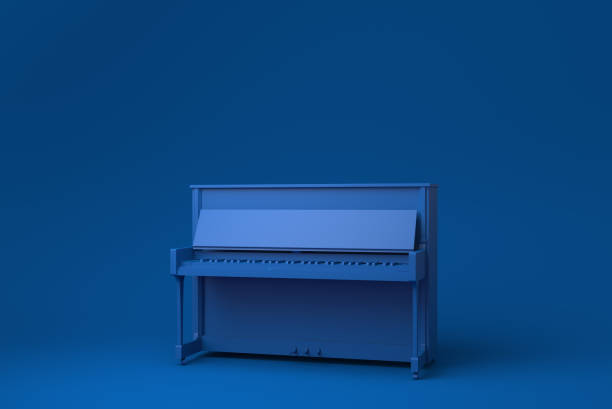 Blue Grand piano in blue background. minimal concept idea creative. monochrome. 3D render. Blue Grand piano in blue background. minimal concept idea creative. monochrome. 3D render. musical instrument bridge stock pictures, royalty-free photos & images